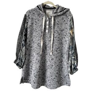 John Mark, hooded pull over, sheer sleeve, top